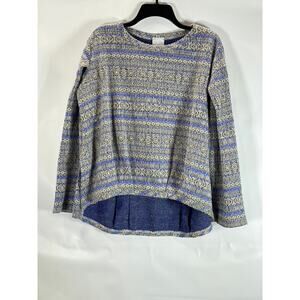 MEG SHOP Women's Metallic Gold/Blue Long Sleeve Pinched Hem Striped Blouse SZ L